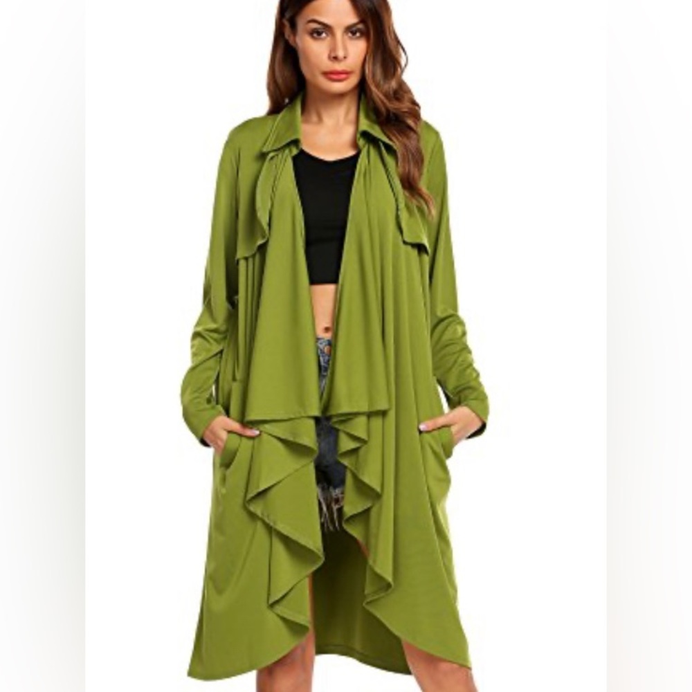 Ashley Stewart Olive Green Draped Open Front Trench Coat 18/20